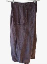 Vintage  Faux Wrap Pocket Elastic Waist Linen Brown Wrap it Up Maxi Skirt