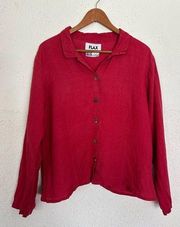 FLAX linen red boxy button down shirt
