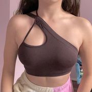 Urban Outfitters NWOT  Out from Under brown ribbed one shoulder cut out crop top