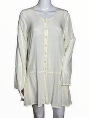 Flax Shirt Womens Small Yellow Tunic Button Front Peplum Neutral Minimalist