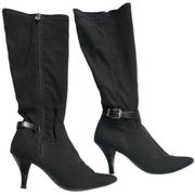 Ettiene Aigner Black Zip Up Tall Pointy Stretch Boots