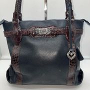 Brighton Black & Brown Pebble Leather Medium Shoulder Bag Tote Purse With Braide