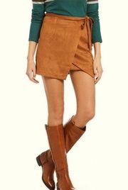 Living Doll Faux Suede Wrap Mini Skirt Tie Front Cognac Boho Western