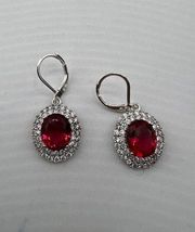 Ruby Zircon Silver Prong Wedding Gift Jewelry Trendy Oval Cluster Earring Set