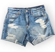 American Eagle 90s Boyfriend Ripped Distressed High Waisted Jean Shorts 4