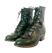 Laredo Leather Kiltie Logger Boots Dark Emerald Green Lace-Up Women’s Size 6