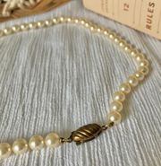 Vintage “Ruth” Pearl Brass Pinch Clasp Necklace Oval Classic Feminine Minimal