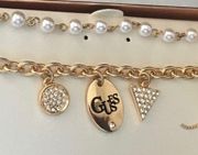 Guess Double Row Charm Bracelet Pave Crystal Pearl