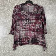 Ava James Purple & Black Sharkbite Cowl Neck Knit Top - Size XL - Long Sleeves