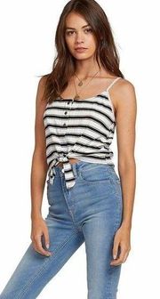 NWT!! Volcom Junior's Women's Stone Stripe Tie Front Cami Black White Size XL