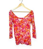 Diane Von Furstenberg 100% Silk Sheer Floral Blouse in Pink/Orange Size 6
