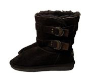 Bearpaw Quinn II Sheepskin Wool Brown Lined Suede Hook Loop Warm Boots Womens 8