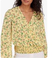 For The Republic Floral Bell Sleeve Surplice Blouse Yellow Large