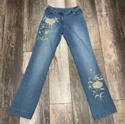 Jeans With Cream Colored Embroidery Size 0