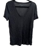 Three Dots Shirt Womens Large Charcoal Black Short Sleeve V-Neck Tee NWT