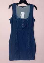 Dark Blue Denim Stretch Lace Up Christina Twill Knit Dress Size M NWT!