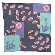 Vintage Halston Silk Chiffon Floral Colorblock Square Scarf Neckerchief