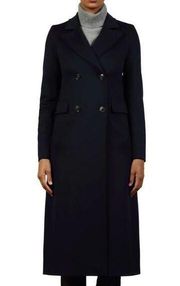 FLEURETTE Blake Double Breasted Long Wool Coat In Midnight 12 NEW