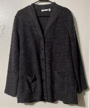 Susan Graver Cardigan Sweater Womens Medium Gray Wool Tweed Capsule Wardrobe