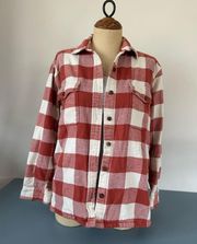 Marine Layer womens flannel shirt jacket red cream buffalo plaid size XS