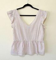 Draper James RSVP Women Top Size XL Seersucker Pink Green Smocked Preppy Ruffle