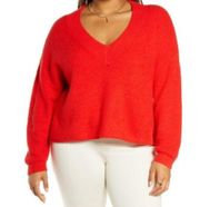 NWT  Candy Apple Red Rib Crop V-Neck Sweater