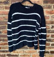 Workshop Republic Clothing Black White Striped Plush Fleece Sweater Size XL