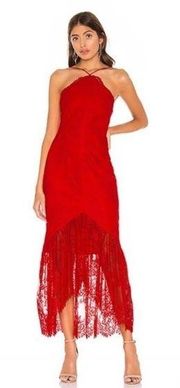 NWT X By NBD Revolve Mulan Midi Red Lace Halter Dress Size XS