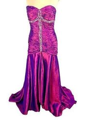 Tony Bowls Gala Mermaid Strapless Pageant Rhinestone Formal Gown Purple Size 6