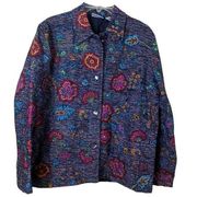 Vintage Chicos Design Silk Blend Embroidered Button Down Jacket Size 1 Medium