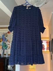 JODIFL Navy Babydoll Tiered Swiss Dot Dress Sz M