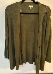 Umgee Olive Green Open Front Distressed Cardigan Women's Size Medium Grunge Rock