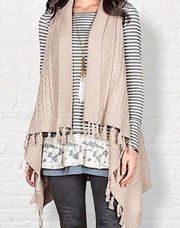 Matilda Jane tan open front fringe long line sleeveless cardigan sweater