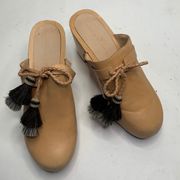 Loeffler Randall Roberta Leather Wooden Clogs Shoes with Tassels Sz 7