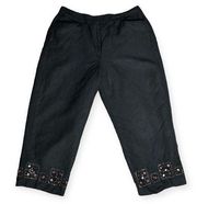 Larry Levine Black Linen Blend High Rise Beaded Hem Cropped Trousers