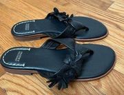 Johnston & Murphy Black Leather Floral Detail Thong Sandal 7M See Description