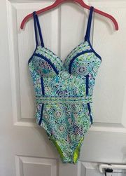 Lilly Pulitzer Palma One Piece Swimsuit Blue Ibiza Open Water Size 8 EUC