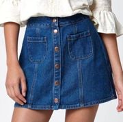 Denim Blue Jean Button Down Pocket Front Mini Skirt