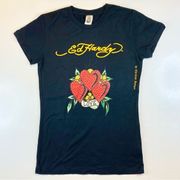 Ed Hardy Christian Audigier Graphic Vintage Heart Tattoo Flower Shirt Top Medium