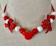 Disney red and white beaded mini mouse bow necklace