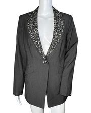 Andrea Behar Boston Proper Blazer Womens 6 Gray Studded Rhinestone Party