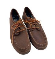 L.L. Bean Brown Leather Lace Up Womens Shoes Size 9.5M Casual Moc Flat Loafer