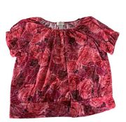 Cathy Daniels Shirt Womens X-Large Pink Red Floral Short Sleeve Blouse Poly