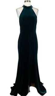 Women's Formal Dress by AQUA Size 12 Green Velvet Backless Halter Long Gown