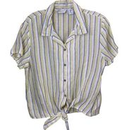 Rachel Zoe Linen Striped Tie Bottom Button Down Blouse Size Medium