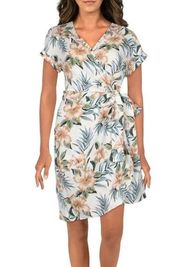 NWT Lucy Paris Tie Waist Wrap Dress White Floral Size Small