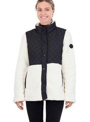 XL Madden Girl Fleece Jacket Black Quilted Detail Off White Fleece