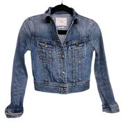 Aritzia TNA The Tina Crop Washed Denim Light Blue Jacket Biker Style Size XS