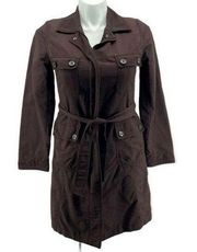 Merona Women’s Brown Full Zip Cotton Blend Belted Collared Trench Coat Medium