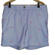 Talbots Girlfriend Chino Watermelon Embroidered Stripe Shorts Women's 10 Blue